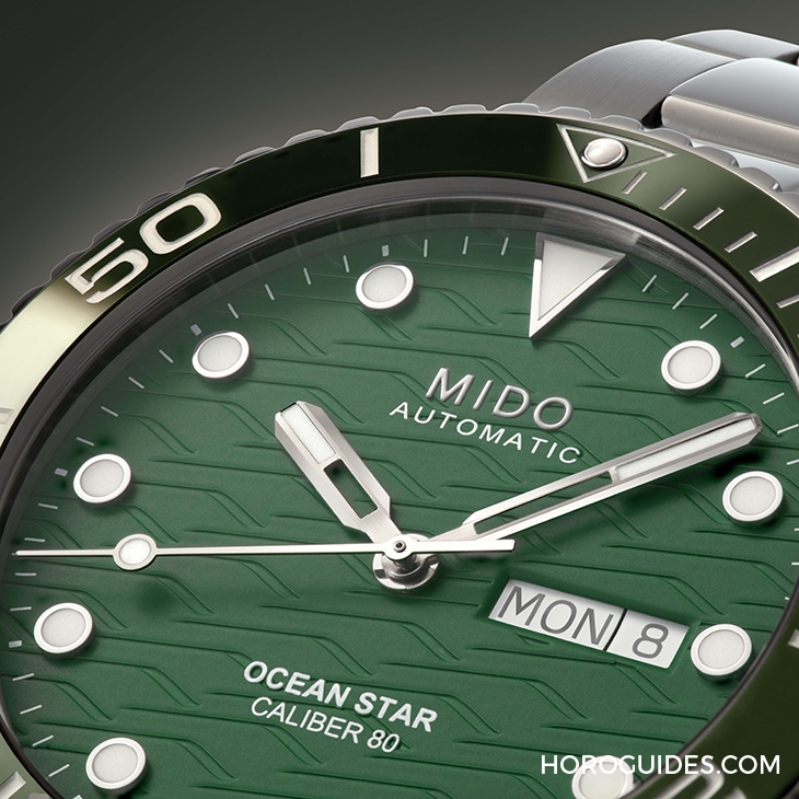 MIDO - OCEAN STAR - M042.430.11.091.00 - 美度表海洋之星首見綠面飾波浪紋|MIDO Ocean Star 200米陶瓷圈腕錶新色上市